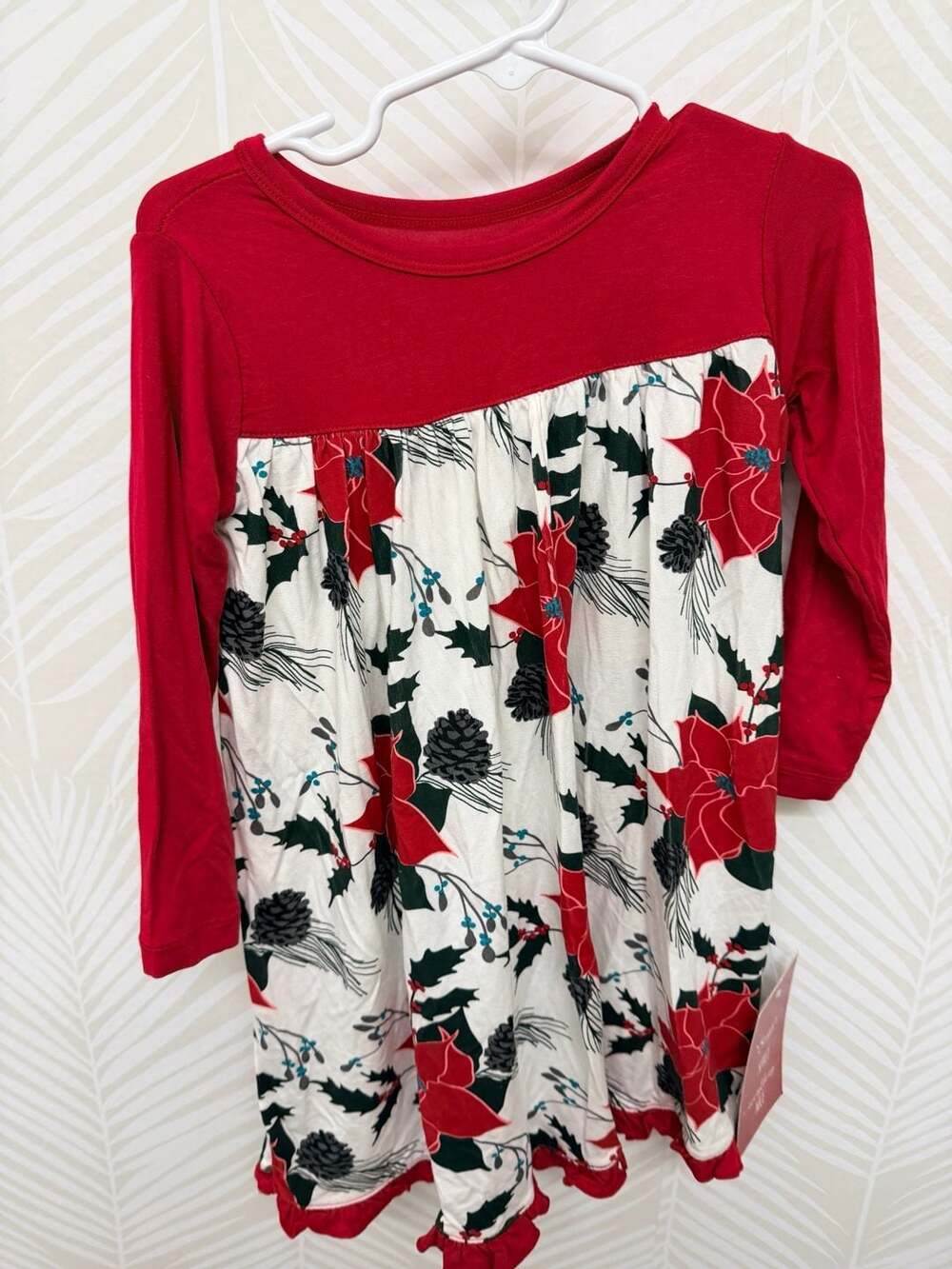 KicKee Pants Classic Long Sleeve Swing Dress in Christmas Floral Poinsettia 4t